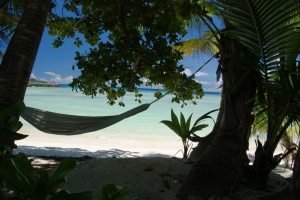 Strand Silhouette Seychellen Hängematte